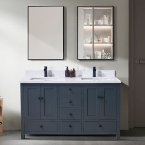 Altair 76061-CTP-SW Caorle 61 Inch Stone Effects Vanity Top with Double White Sink - Snow White