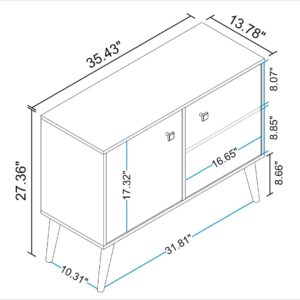 Manhattan Comfort Funky Avesta Side Table 2.0 with 3 Shelves in a White Frame with a Colorful Stamp Door