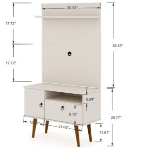 Manhattan Comfort Tribeca 35.43 Mid-Century Modern TV Stand and Panel with Media and Display Shelves in Off White