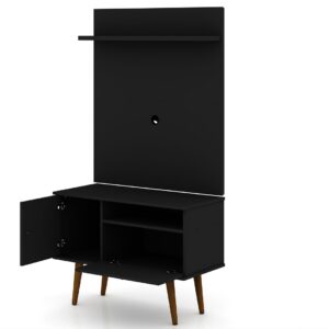 Manhattan Comfort Tribeca 35.43 Mid-Century Modern TV Stand and Panel with Media and Display Shelves in Black