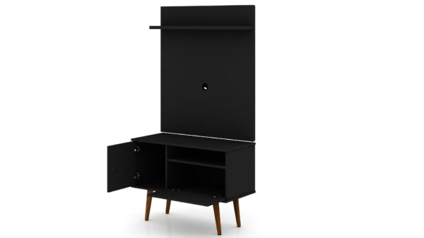 Manhattan Comfort Tribeca 35.43 Mid-Century Modern TV Stand and Panel with Media and Display Shelves in Black