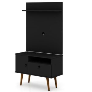 Manhattan Comfort Tribeca 35.43 Mid-Century Modern TV Stand and Panel with Media and Display Shelves in Black