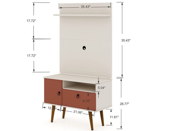 Manhattan Comfort Tribeca 35.43 Mid-Century Modern TV Stand and Panel with Media and Display Shelves in Off White and Terra Orange Pink