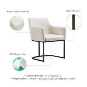 Manhattan Comfort Modern Serena 8 Piece Dining Set Upholstered in Leatherette with Steel Legs in Cream