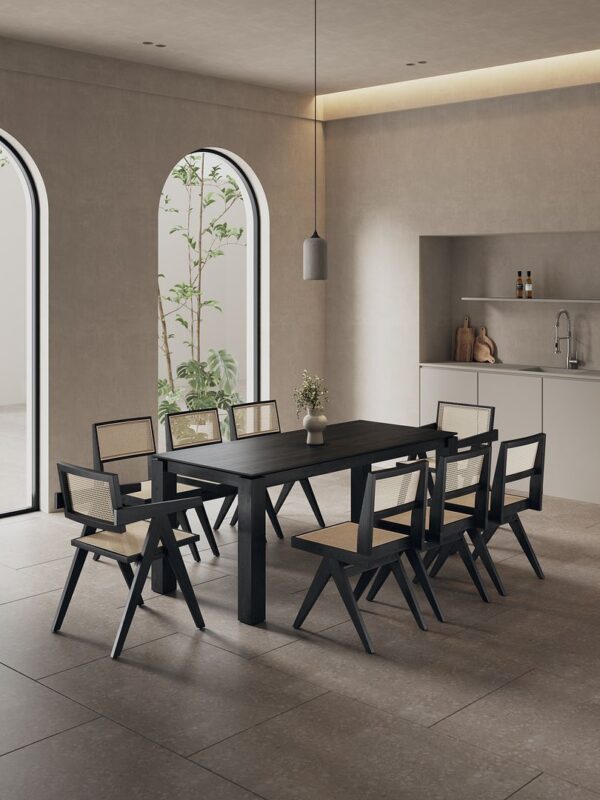 Manhattan Comfort 9-Piece Rockaway Modern 70.86 Solid Wood Dining Set in Black with 8 Hamlet Side and Arm Chairs