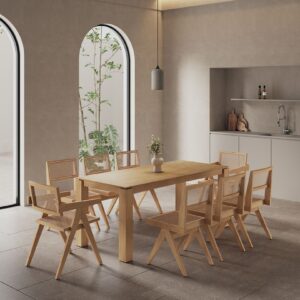 Manhattan Comfort 9-Piece Rockaway Modern 70.86 Solid Wood Dining Set in Nature with 8 Hamlet Side and Arm Chairs