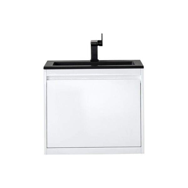 James Martin 801V23.6GWCHB Milan 23.6 Inch Single Vanity Cabinet in Glossy White with Charcoal Black Composite Top