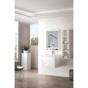 James Martin 801V23.6GWGW Milan 23.6 Inch Single Vanity Cabinet in Glossy White with Glossy White Composite Top