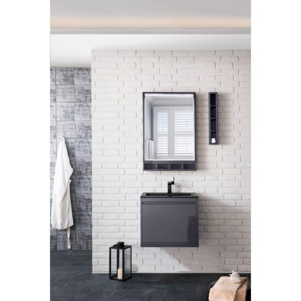 James Martin 801V23.6MGGCHB Milan 23.6 Inch Single Vanity Cabinet in Modern Grey Glossy with Charcoal Black Composite Top