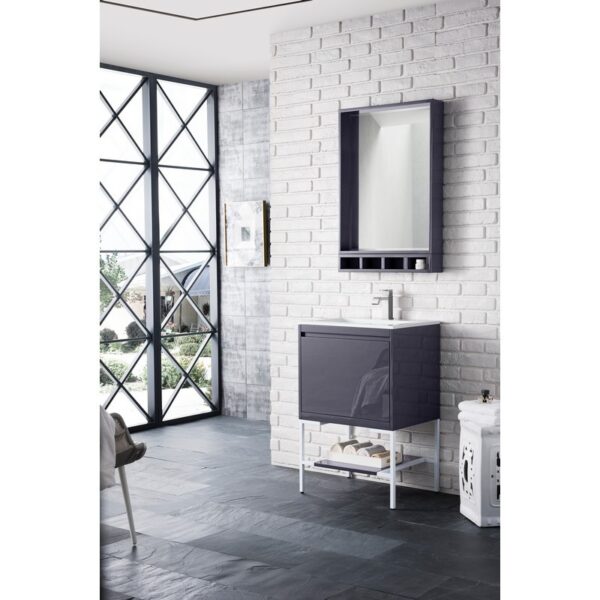 James Martin 801V23.6MGGGWGW Milan 23.6 Inch Single Vanity Cabinet in Modern Grey Glossy and Glossy White with Glossy White Composite Top