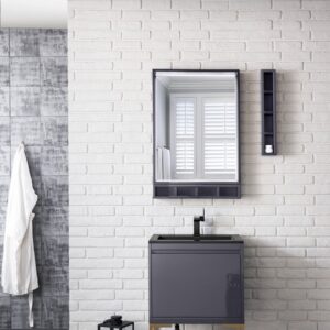 James Martin 801V23.6MGGRGDCHB Milan 23 5/8 Inch Single Vanity Cabinet with Charcoal Black Composite Top - Modern Grey Glossy