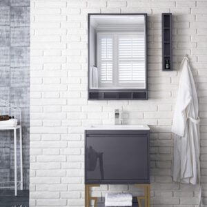 James Martin 801V23.6MGGRGDGW Milan 23 5/8 Inch Single Vanity Cabinet with Glossy White Composite Top - Modern Grey Glossy