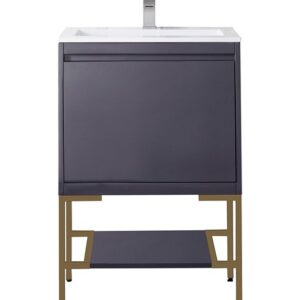 James Martin 801V23.6MGGRGDGW Milan 23 5/8 Inch Single Vanity Cabinet with Glossy White Composite Top - Modern Grey Glossy