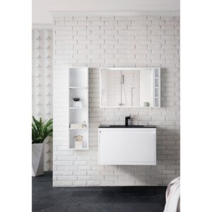 James Martin 801V31.5GWCHB Milan 31.5 Inch Single Vanity Cabinet in Glossy White with Charcoal Black Composite Top