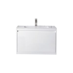 James Martin 801V31.5GWGW Milan 31.5 Inch Single Vanity Cabinet in Glossy White with Glossy White Composite Top