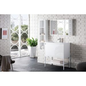 James Martin 801V31.5GWGWGW Milan 31.5 Inch Single Vanity Cabinet in Glossy White and Glossy White with Glossy White Composite Top