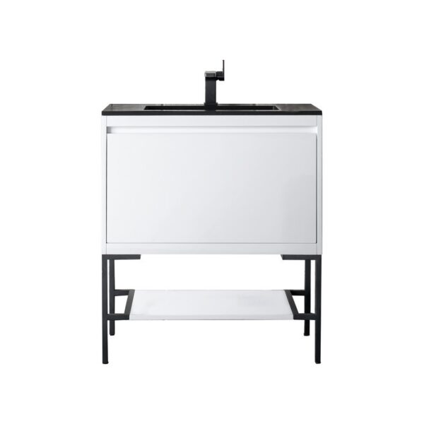 James Martin 801V31.5GWMBKCHB Milan 31.5 Inch Single Vanity Cabinet in Glossy White and Matte Black with Charcoal Black Composite Top