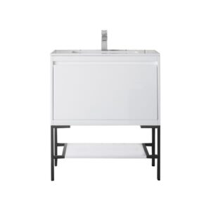 James Martin 801V31.5GWMBKGW Milan 31.5 Inch Single Vanity Cabinet in Glossy White and Matte Black with Glossy White Composite Top