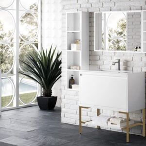 James Martin 801V31.5GWRGDGW Milan 31 1/2 Inch Single Vanity Cabinet with Glossy White Composite Top - Glossy White