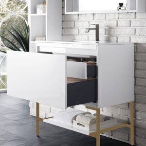 James Martin 801V31.5GWRGDGW Milan 31 1/2 Inch Single Vanity Cabinet with Glossy White Composite Top - Glossy White