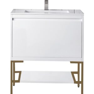 James Martin 801V31.5GWRGDGW Milan 31 1/2 Inch Single Vanity Cabinet with Glossy White Composite Top - Glossy White