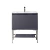 James Martin 801V31.5MGGBNKGW Milan 31.5 Inch Single Vanity Cabinet in Modern Grey Glossy and Brushed Nickel with Glossy White Composite Top