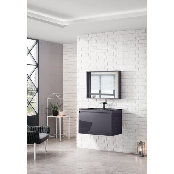 James Martin 801V31.5MGGCHB Milan 31.5 Inch Single Vanity Cabinet in Modern Grey Glossy with Charcoal Black Composite Top