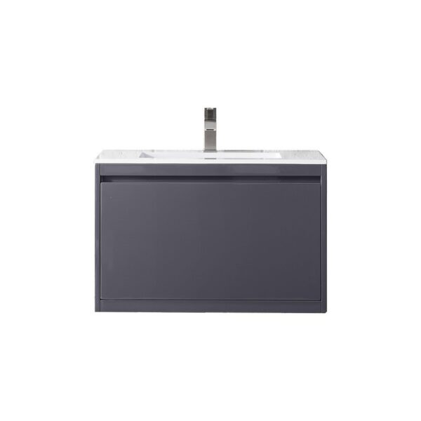 James Martin 801V31.5MGGGW Milan 31.5 Inch Single Vanity Cabinet in Modern Grey Glossy with Glossy White Composite Top