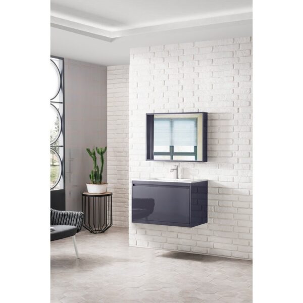 James Martin 801V31.5MGGGW Milan 31.5 Inch Single Vanity Cabinet in Modern Grey Glossy with Glossy White Composite Top