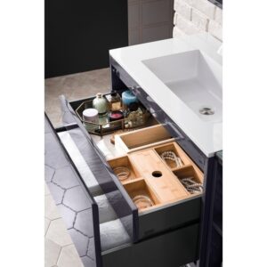 James Martin 801V31.5MGGGW Milan 31.5 Inch Single Vanity Cabinet in Modern Grey Glossy with Glossy White Composite Top