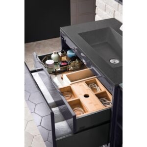 James Martin 801V31.5MGGMBKCHB Milan 31.5 Inch Single Vanity Cabinet in Modern Grey Glossy and Matte Black with Charcoal Black Composite Top