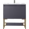 James Martin 801V31.5MGGRGDGW Milan 31 1/2 Inch Single Vanity Cabinet with Glossy White Composite Top - Modern Grey Glossy