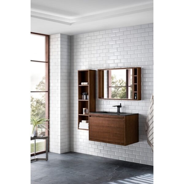 James Martin 801V31.5WLTCHB Milan 31.5 Inch Single Vanity Cabinet in Mid Century Walnut with Charcoal Black Composite Top