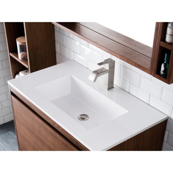 James Martin 801V31.5WLTGW Milan 31.5 Inch Single Vanity Cabinet in Mid Century Walnut with Glossy White Composite Top