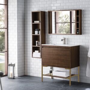 James Martin 801V31.5WLTRGDGW Milan 31 1/2 Inch Single Vanity Cabinet with Glossy White Composite Top - Mid Century Walnut