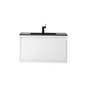 James Martin 801V35.4GWCHB Milan 35.4 Inch Single Vanity Cabinet in Glossy White with Charcoal Black Composite Top