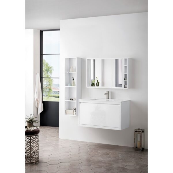 James Martin 801V35.4GWGW Milan 35.4 Inch Single Vanity Cabinet in Glossy White with Glossy White Composite Top