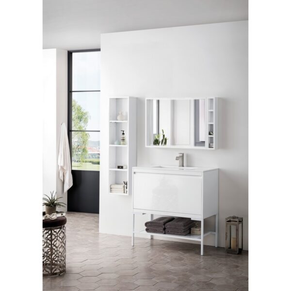 James Martin 801V35.4GWGWGW Milan 35.4 Inch Single Vanity Cabinet in Glossy White and Glossy White with Glossy White Composite Top