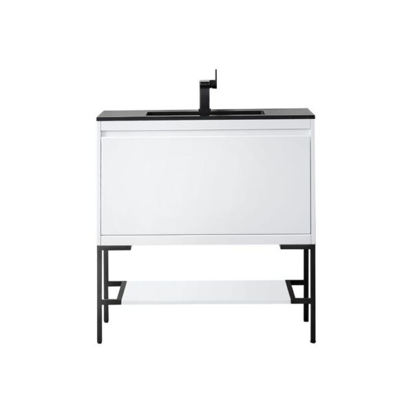 James Martin 801V35.4GWMBKCHB Milan 35.4 Inch Single Vanity Cabinet in Glossy White and Matte Black with Charcoal Black Composite Top