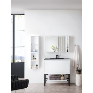 James Martin 801V35.4GWMBKCHB Milan 35.4 Inch Single Vanity Cabinet in Glossy White and Matte Black with Charcoal Black Composite Top