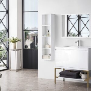 James Martin 801V35.4GWRGDGW Milan 35 3/8 Inch Single Vanity Cabinet with Glossy White Composite Top - Glossy White