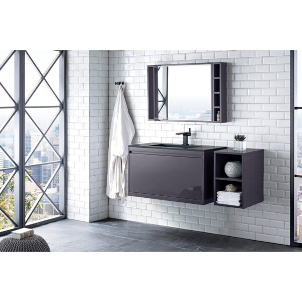 James Martin 801V35.4MGGCHB Milan 35.4 Inch Single Vanity Cabinet in Modern Grey Glossy with Charcoal Black Composite Top