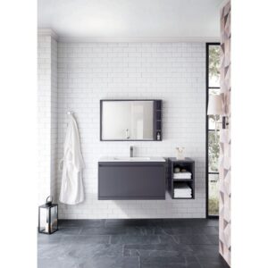 James Martin 801V35.4MGGGW Milan 35.4 Inch Single Vanity Cabinet in Modern Grey Glossy with Glossy White Composite Top