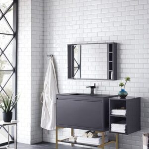 James Martin 801V35.4MGGRGDCHB Milan 35 3/8 Inch Single Vanity Cabinet with Charcoal Black Composite Top - Modern Grey Glossy