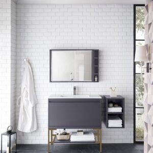 James Martin 801V35.4MGGRGDGW Milan 35 3/8 Inch Single Vanity Cabinet with Glossy White Composite Top - Modern Grey Glossy