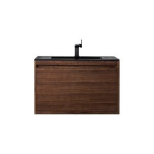 James Martin 801V35.4WLTCHB Milan 35.4 Inch Single Vanity Cabinet in Mid Century Walnut with Charcoal Black Composite Top