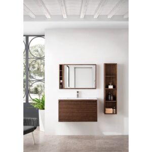 James Martin 801V35.4WLTGW Milan 35.4 Inch Single Vanity Cabinet in Mid Century Walnut with Glossy White Composite Top