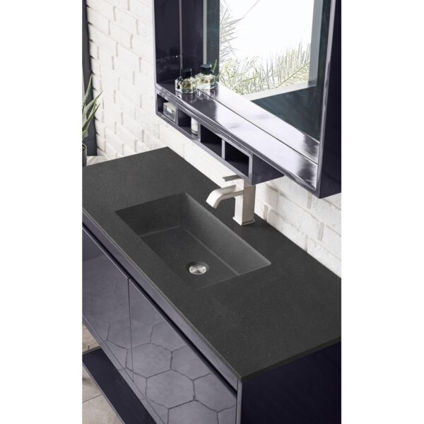 James Martin 801V47.3MGGBNKCHB Milan 47.3 Inch Single Vanity Cabinet in Modern Grey Glossy and Brushed Nickel with Charcoal Black Composite Top