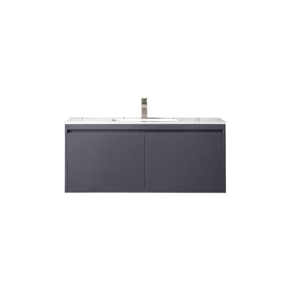 James Martin 801V47.3MGGGW Milan 47.3 Inch Single Vanity Cabinet in Modern Grey Glossy with Glossy White Composite Top