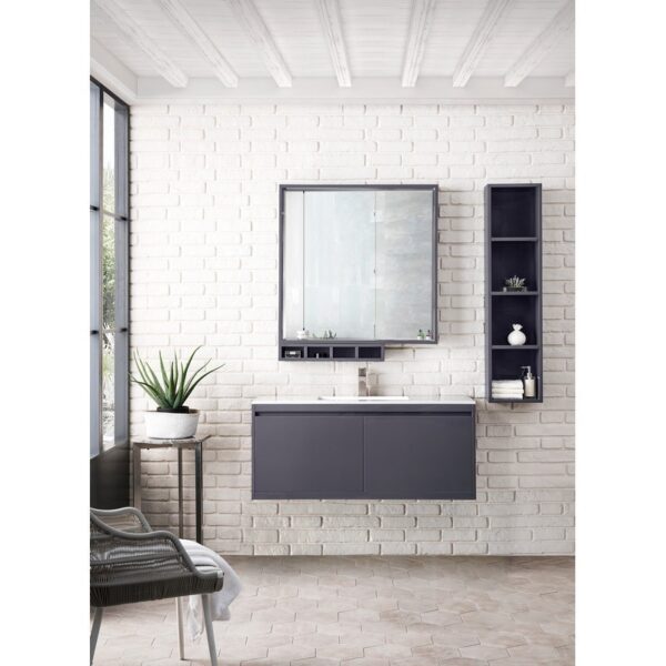 James Martin 801V47.3MGGGW Milan 47.3 Inch Single Vanity Cabinet in Modern Grey Glossy with Glossy White Composite Top